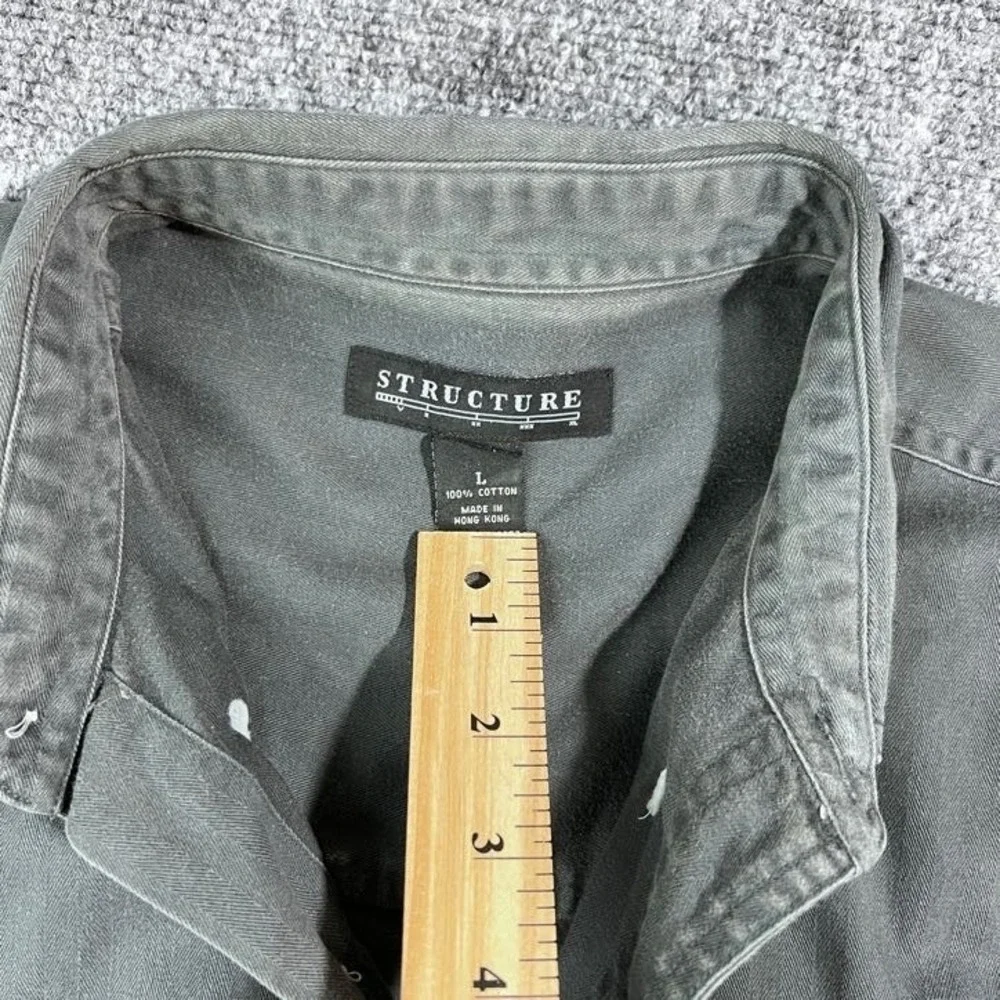 VTG 90s Structure Men's Large Dark Gray Long Sleeve 100% Cotton Button-Up Shirt - Picture 4 of 11
